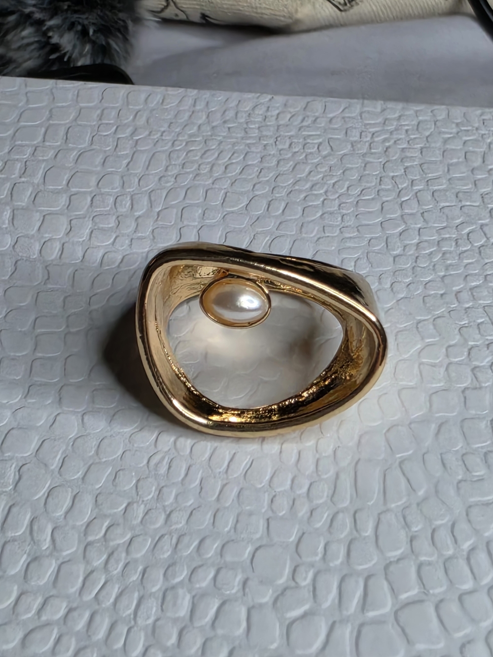 Gold Pearl Accent Sculptural Ring - Women Jewelry